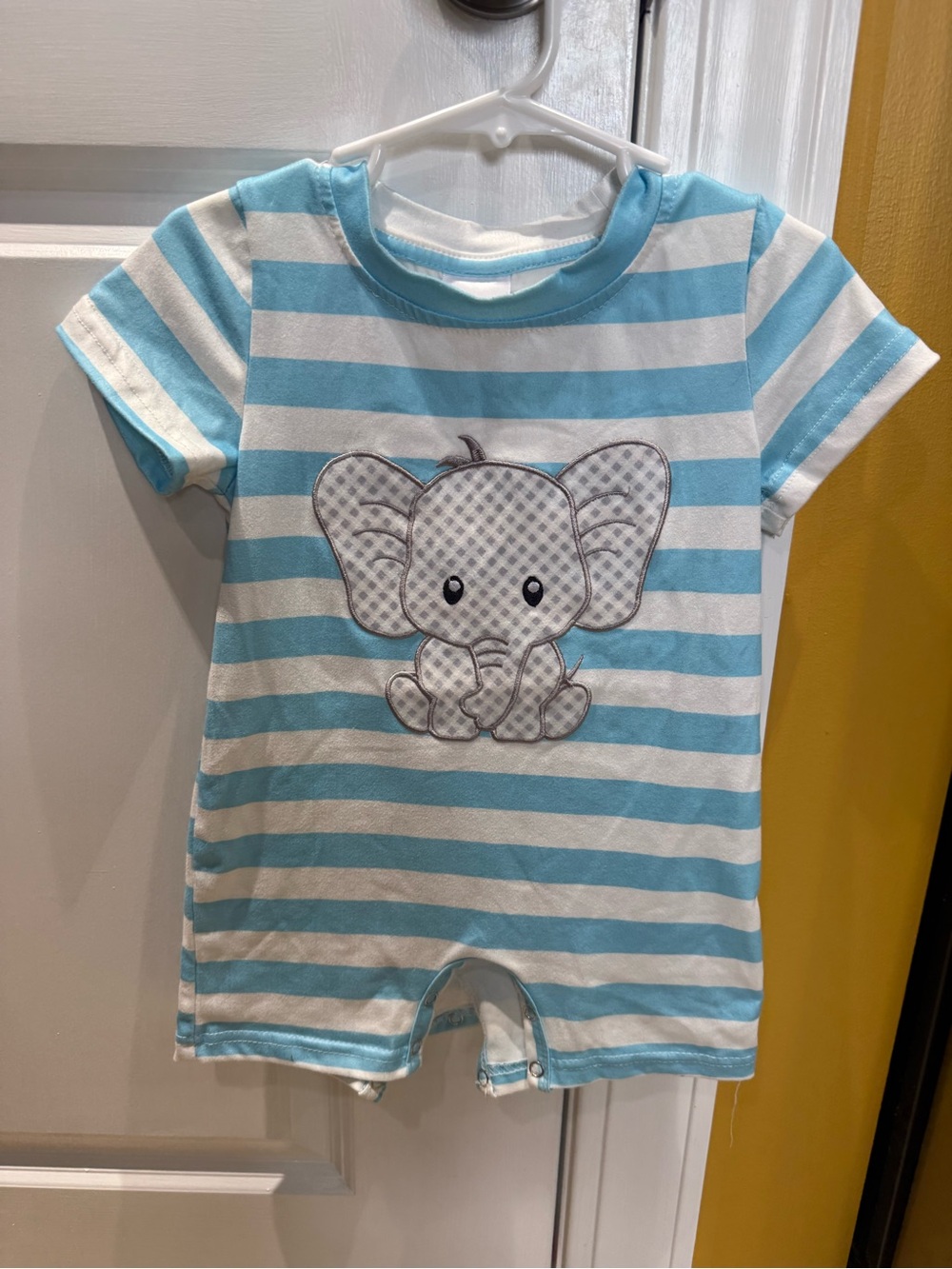 Stripe Baby Romper with Elephant Applique - Blue & White
